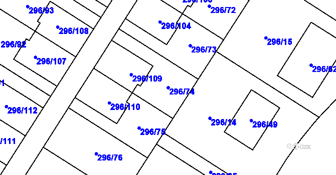 Parcela st. 296/74 v KÚ Strupčice, Katastrální mapa