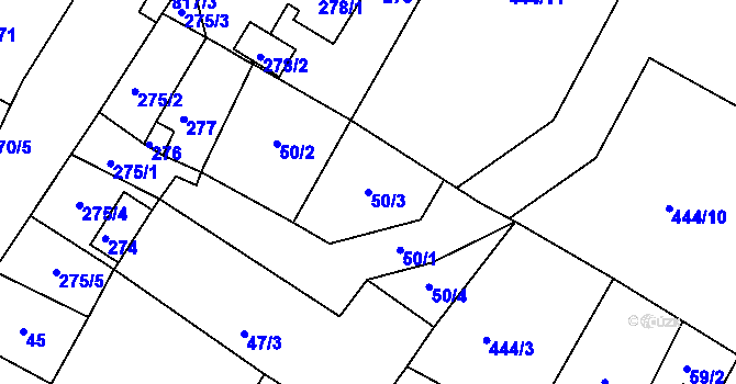 Parcela st. 50/3 v KÚ Strupčice, Katastrální mapa