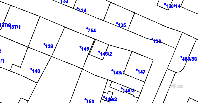 Parcela st. 148/2 v KÚ Strupčice, Katastrální mapa