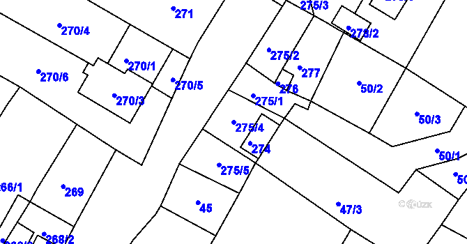 Parcela st. 275/4 v KÚ Strupčice, Katastrální mapa