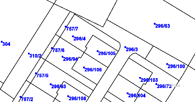 Parcela st. 296/105 v KÚ Strupčice, Katastrální mapa