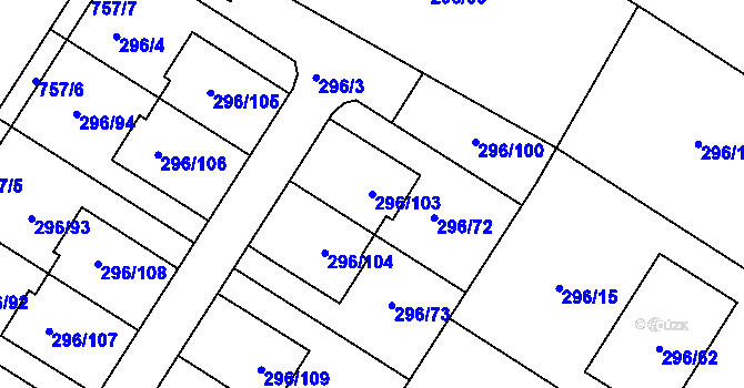 Parcela st. 296/103 v KÚ Strupčice, Katastrální mapa