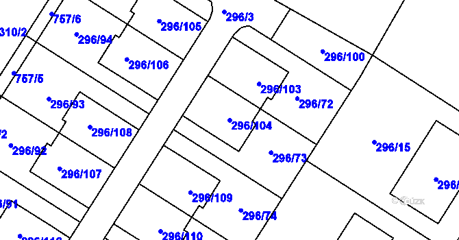 Parcela st. 296/104 v KÚ Strupčice, Katastrální mapa