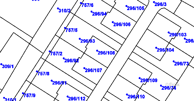 Parcela st. 296/108 v KÚ Strupčice, Katastrální mapa