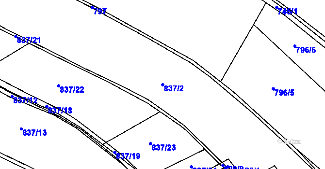 Parcela st. 837/2 v KÚ Pohoří u Stružince, Katastrální mapa