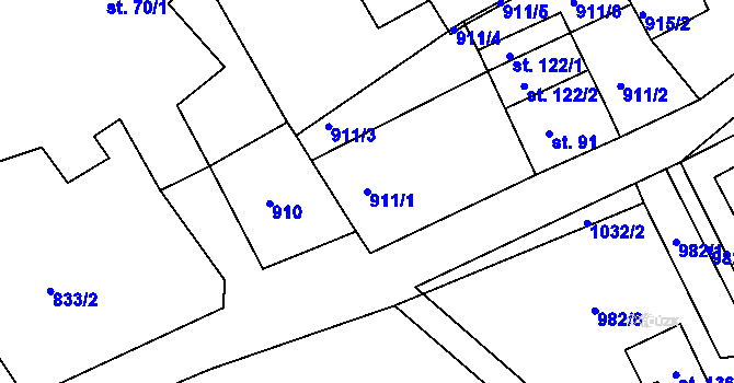 Parcela st. 911/1 v KÚ Pohoří u Stružince, Katastrální mapa