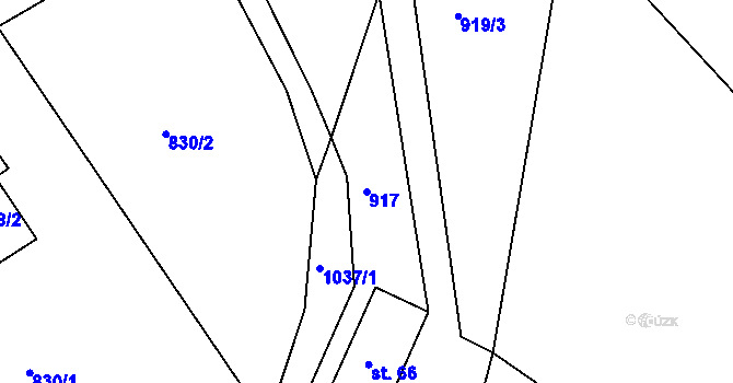 Parcela st. 917 v KÚ Pohoří u Stružince, Katastrální mapa