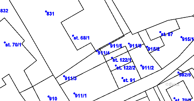 Parcela st. 911/4 v KÚ Pohoří u Stružince, Katastrální mapa