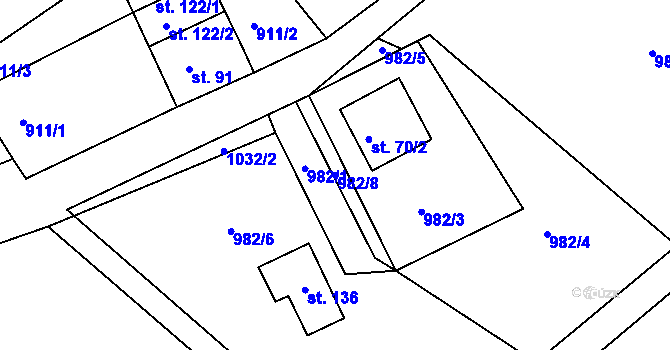 Parcela st. 982/8 v KÚ Pohoří u Stružince, Katastrální mapa