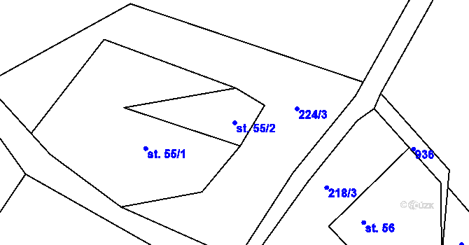 Parcela st. 55/2 v KÚ Tuhaň u Stružince, Katastrální mapa