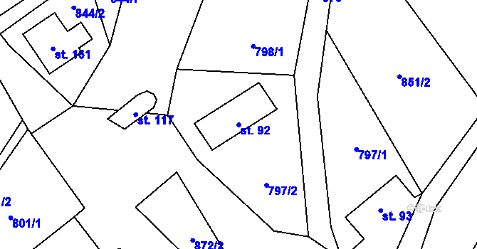 Parcela st. 92 v KÚ Tuhaň u Stružince, Katastrální mapa