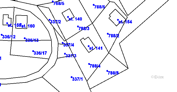 Parcela st. 141 v KÚ Tuhaň u Stružince, Katastrální mapa