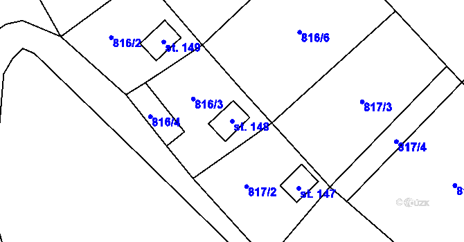 Parcela st. 148 v KÚ Tuhaň u Stružince, Katastrální mapa