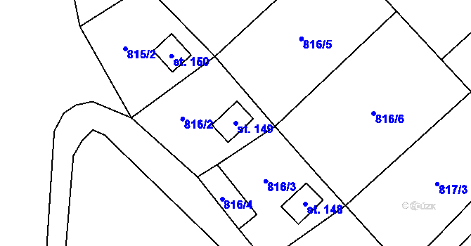 Parcela st. 149 v KÚ Tuhaň u Stružince, Katastrální mapa