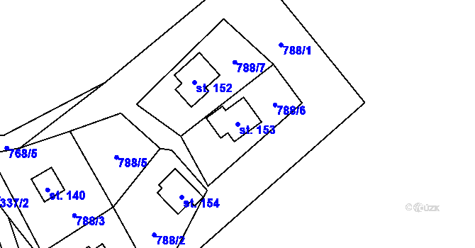 Parcela st. 153 v KÚ Tuhaň u Stružince, Katastrální mapa