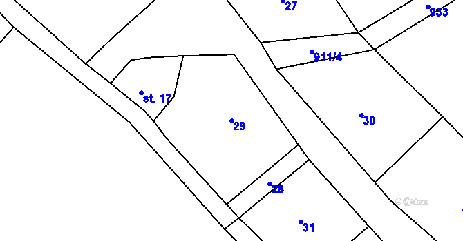 Parcela st. 29 v KÚ Tuhaň u Stružince, Katastrální mapa