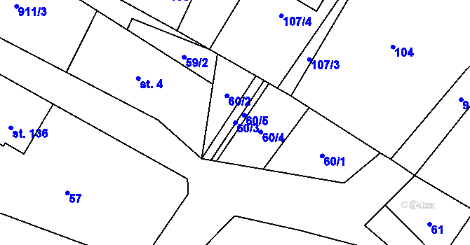 Parcela st. 60/3 v KÚ Tuhaň u Stružince, Katastrální mapa