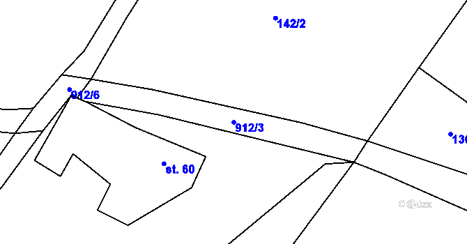 Parcela st. 912/3 v KÚ Tuhaň u Stružince, Katastrální mapa