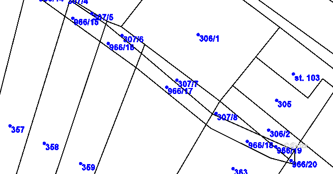 Parcela st. 966/17 v KÚ Tuhaň u Stružince, Katastrální mapa