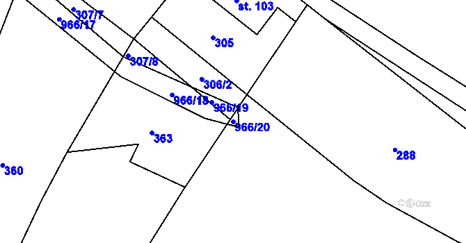 Parcela st. 966/20 v KÚ Tuhaň u Stružince, Katastrální mapa