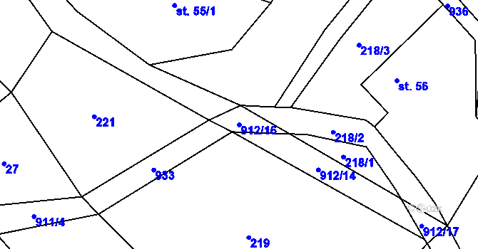 Parcela st. 912/16 v KÚ Tuhaň u Stružince, Katastrální mapa