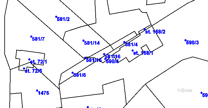 Parcela st. 581/16 v KÚ Horní Tašovice, Katastrální mapa