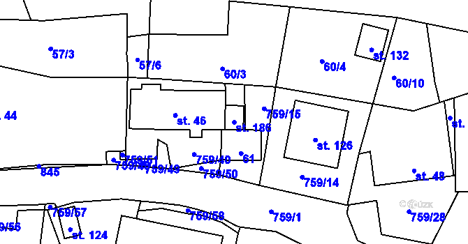Parcela st. 186 v KÚ Stružná, Katastrální mapa