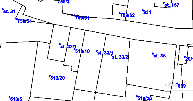 Parcela st. 33/1 v KÚ Stružná, Katastrální mapa