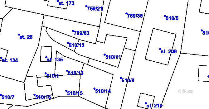 Parcela st. 510/11 v KÚ Stružná, Katastrální mapa