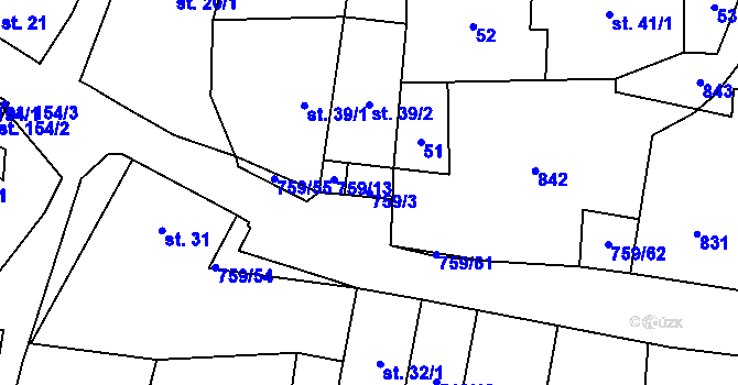 Parcela st. 759/3 v KÚ Stružná, Katastrální mapa