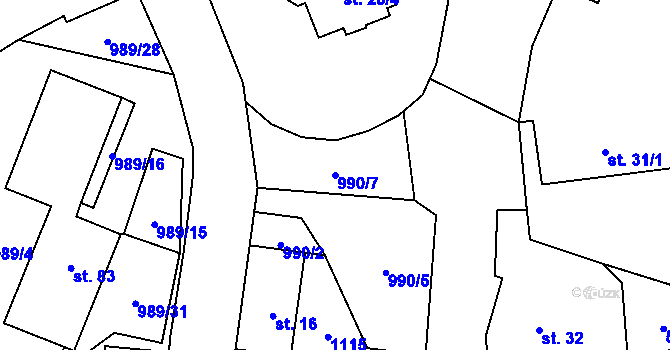 Parcela st. 990/7 v KÚ Žalmanov, Katastrální mapa