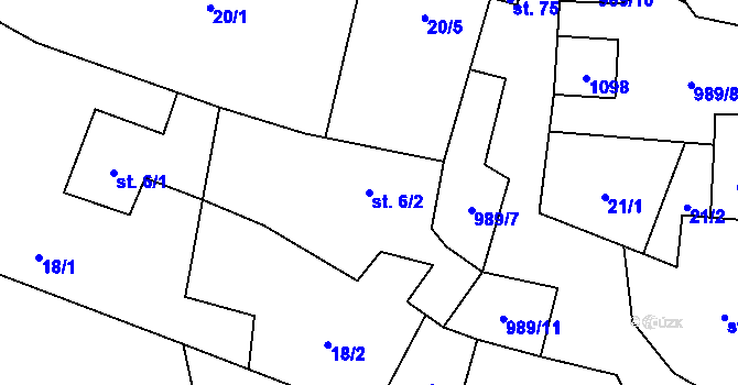 Parcela st. 6/2 v KÚ Žalmanov, Katastrální mapa