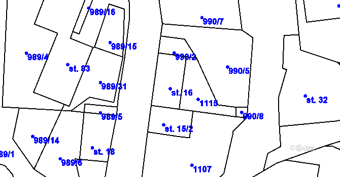 Parcela st. 16 v KÚ Žalmanov, Katastrální mapa