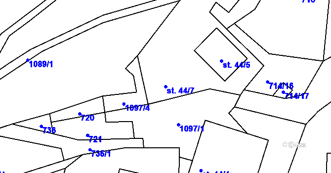 Parcela st. 44/7 v KÚ Žalmanov, Katastrální mapa