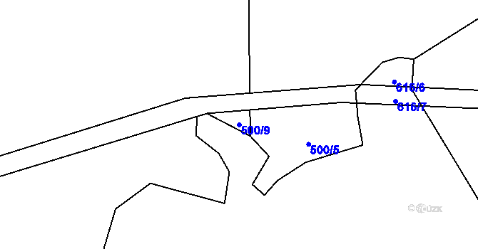 Parcela st. 500/9 v KÚ Žalmanov, Katastrální mapa