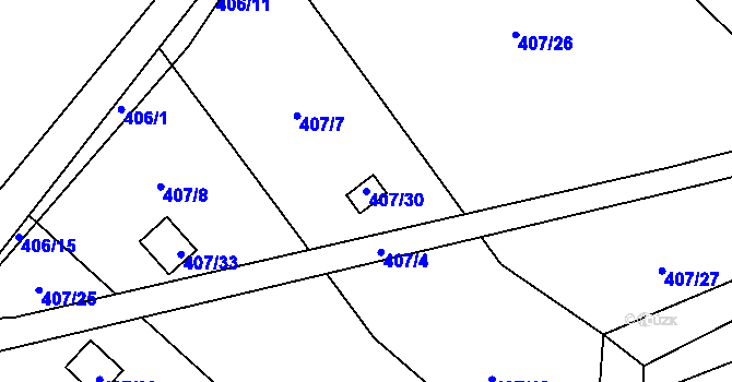 Parcela st. 407/30 v KÚ Jezvé, Katastrální mapa
