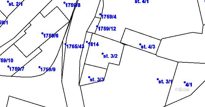 Parcela st. 3/2 v KÚ Strýčkovice, Katastrální mapa