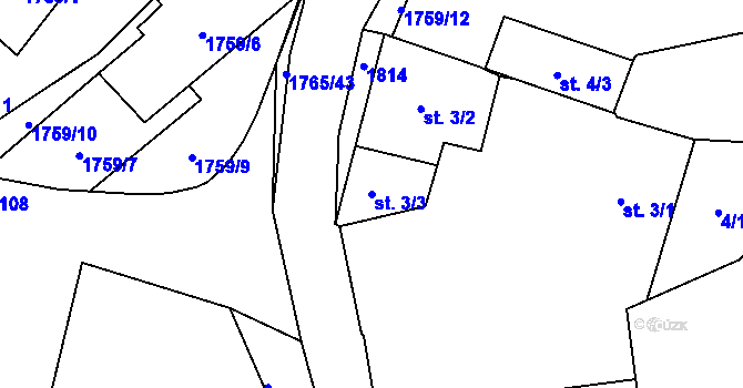 Parcela st. 3/3 v KÚ Strýčkovice, Katastrální mapa