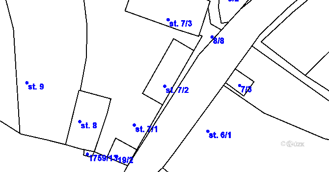 Parcela st. 7/2 v KÚ Strýčkovice, Katastrální mapa