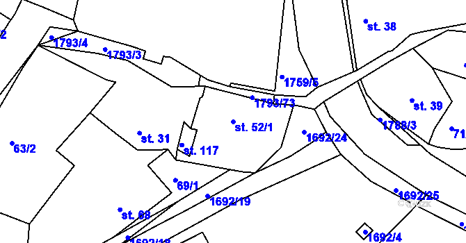 Parcela st. 52/1 v KÚ Strýčkovice, Katastrální mapa