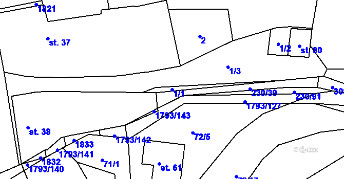 Parcela st. 1/1 v KÚ Strýčkovice, Katastrální mapa