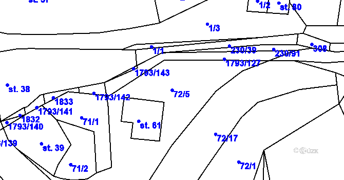Parcela st. 72/5 v KÚ Strýčkovice, Katastrální mapa