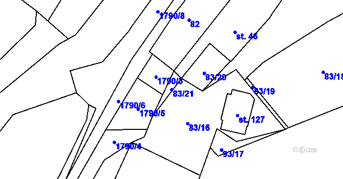 Parcela st. 83/21 v KÚ Strýčkovice, Katastrální mapa