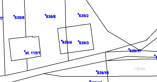 Parcela st. 639/3 v KÚ Strýčkovice, Katastrální mapa