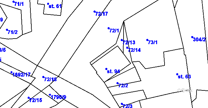 Parcela st. 72/7 v KÚ Strýčkovice, Katastrální mapa
