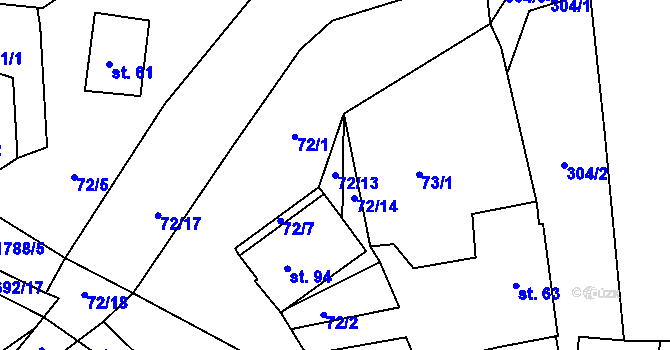 Parcela st. 72/13 v KÚ Strýčkovice, Katastrální mapa