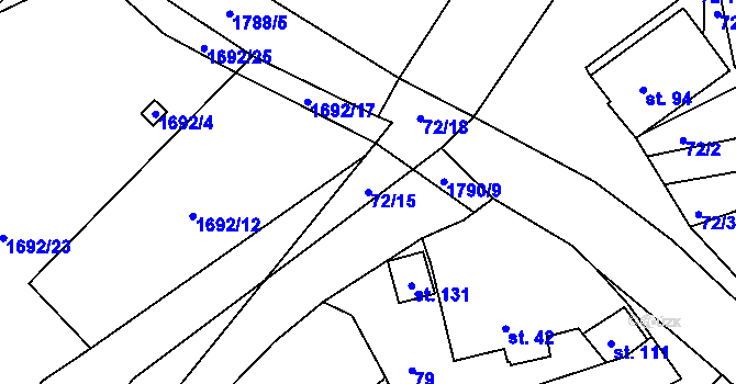 Parcela st. 72/15 v KÚ Strýčkovice, Katastrální mapa