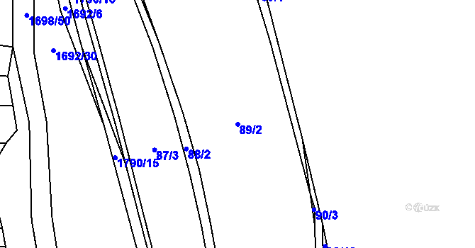 Parcela st. 89/2 v KÚ Strýčkovice, Katastrální mapa