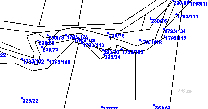 Parcela st. 223/34 v KÚ Strýčkovice, Katastrální mapa