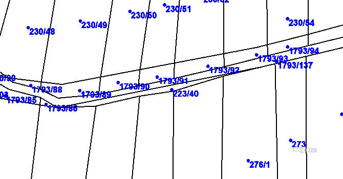 Parcela st. 223/40 v KÚ Strýčkovice, Katastrální mapa